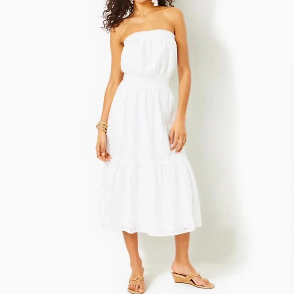 LILLY PULITZER Nikole Strapless Eyelet Midi Dress - Picture 10 of 10